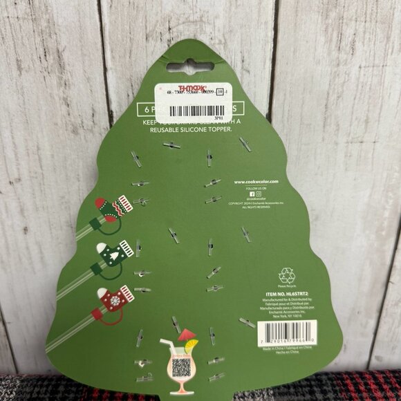 CWC Holiday Christmas Green & Red 6 Piece Silicone Stocking Straw Topper Set NWT - Picture 4 of 4